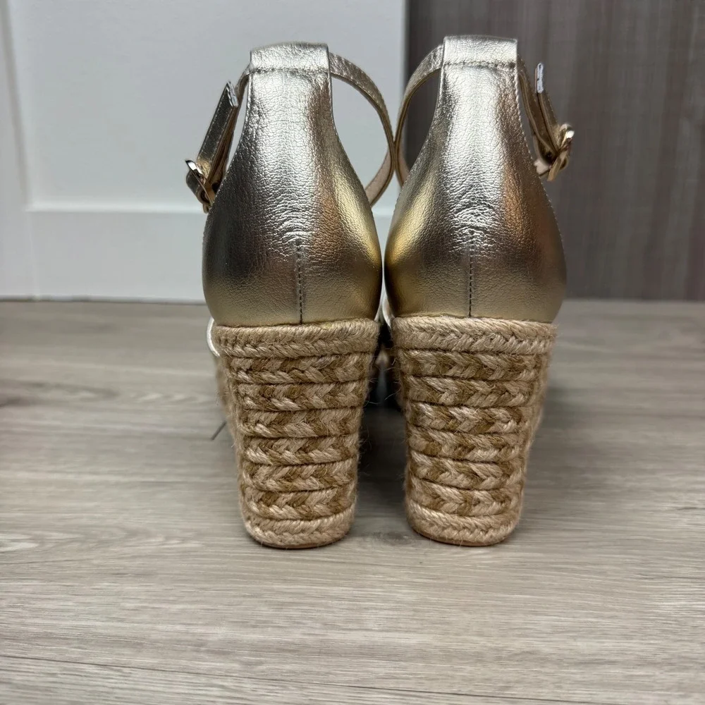 NEW FRANKIE4 Gold Tumbled Baker Wedge Heel Espadrille Leather Comfort Size 7